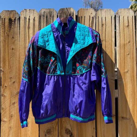 Vintage Windbreaker 90s Lavon Bold Print Nylon Athletic Sport Jacket M-XL - Picture 5 of 16